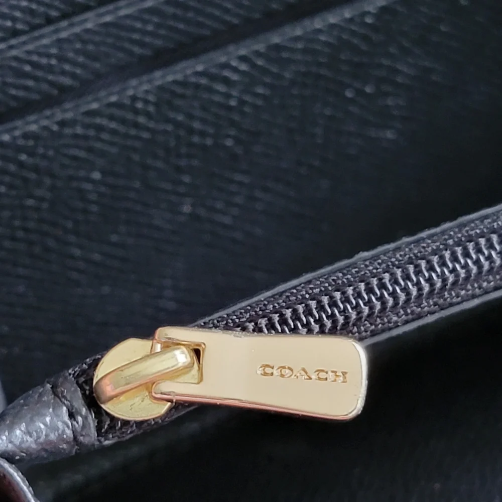 Coach F16612 Accordion Zip Around Black Pebbled Leather Wallet